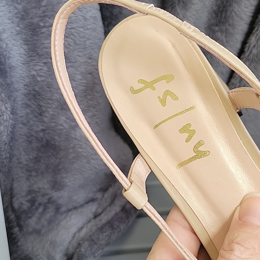 French Sole FS NY Spring Tan Black Toecap Slingbacks Size 8.5 Block Heel - Picture 3 of 9